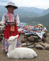 Girl and alpaca in Peru